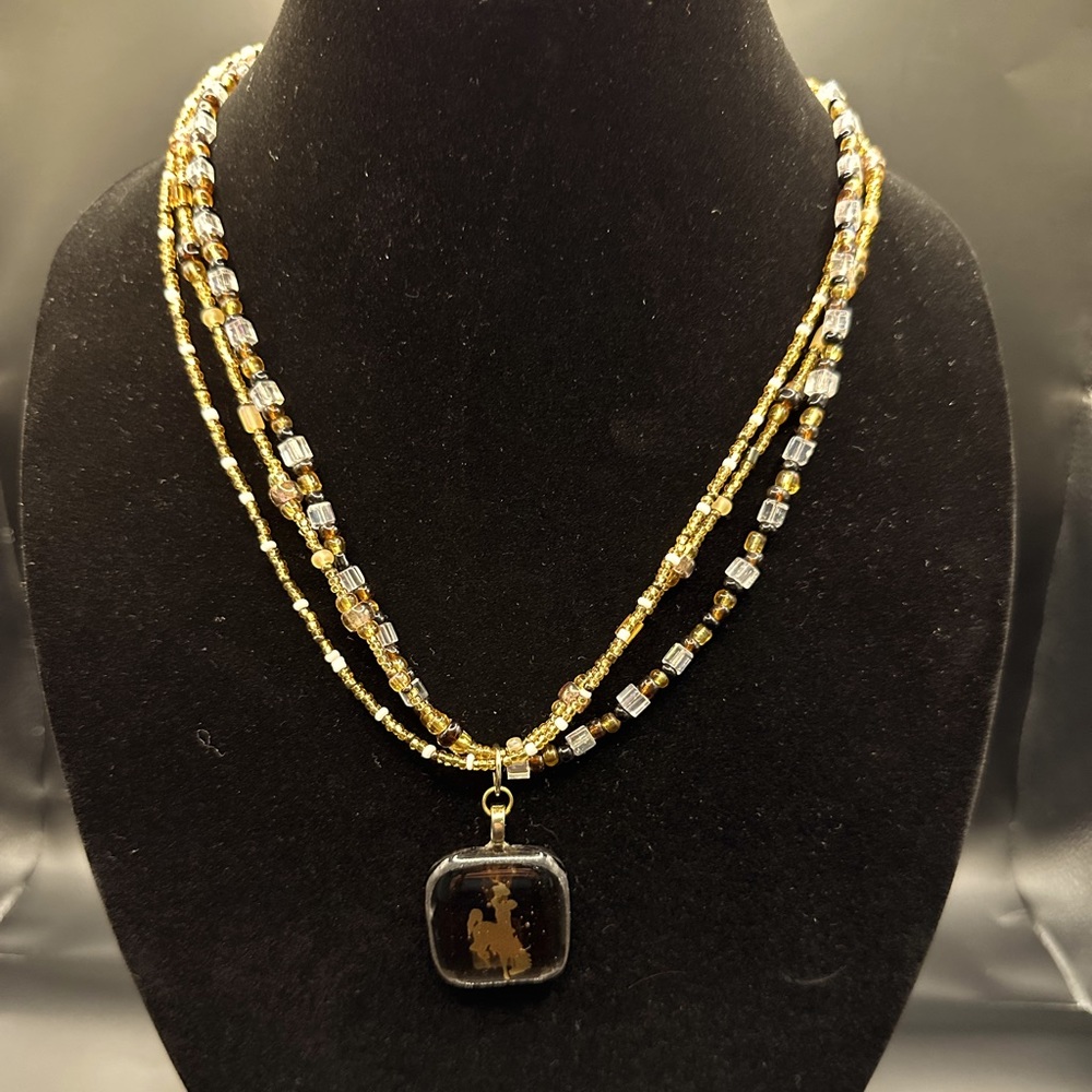 Beaded brown and gold Wyoming Steamboat Necklace